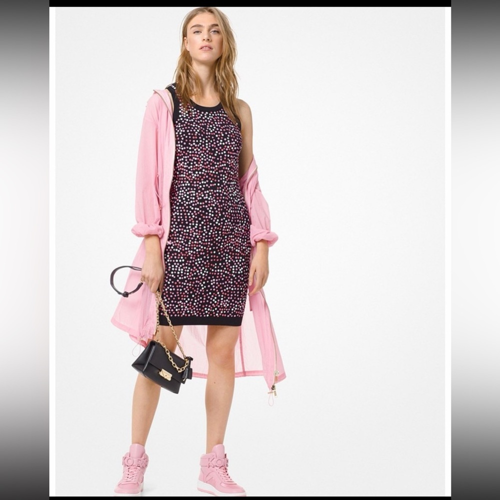 Michael Kors Floral-Sequin Tank Dress Black/Electric Pink SZ XXS Nwt $395